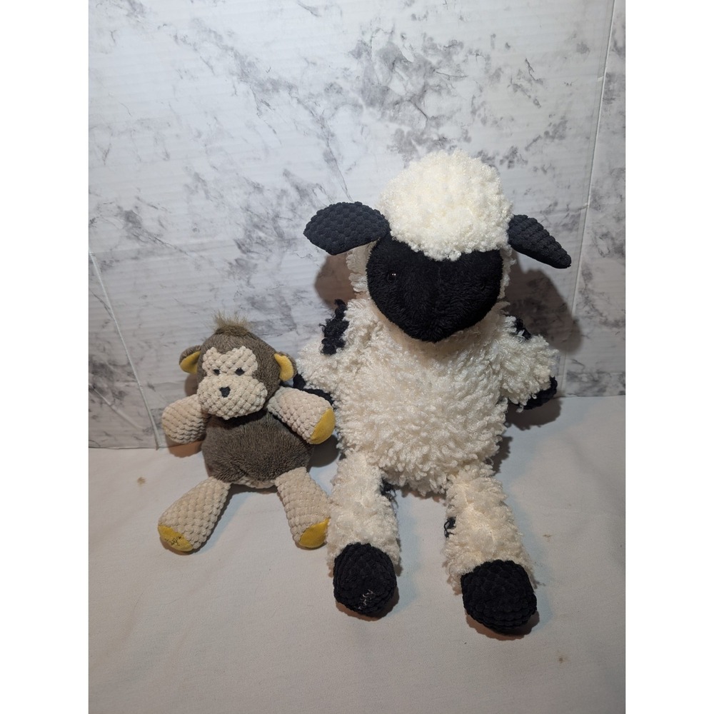2x Scentsy Buddy Plush Fuzzy Black/White Lamb 17" & 8" Monkey